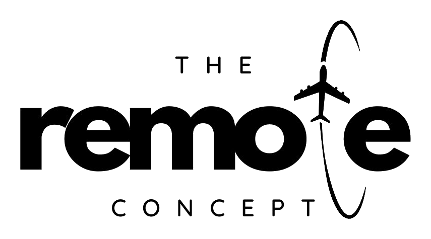 Das Logo von The Remote Concept zeigt den Schriftzug „remote concept“ mit einem stilisierten Flugzeug über dem Wortmarken-Design.