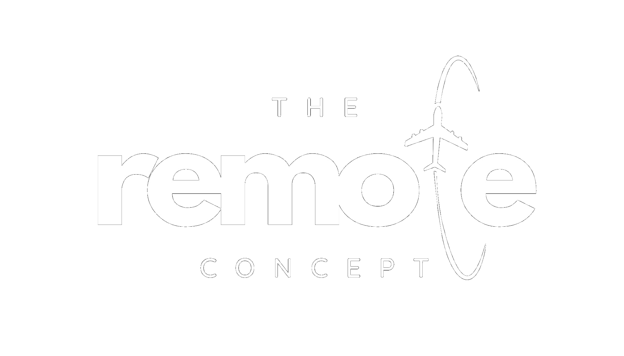 Das Logo von The Remote Concept steht auf schwarzem Hintergrund mit einem stilisierten Flugzeug als Teil des Schriftzugs.